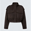 Women Faux Suede Cropped Jacket Stand Collar Snap Button Epaulet Detail Long Sleeve Loose Moto Outerwear Edgy Fall Daily Jackets