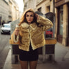 Brown Deer Print Faux Fur Coat Women Y2k Zip‑up Full Sleeves Warm Fluffy Short Jacket Winter Street Party Casual Coats