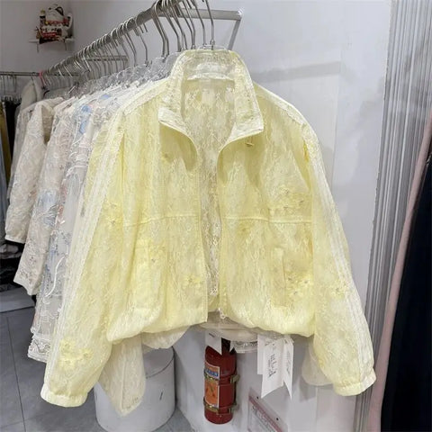 Jacket Women Spring Loose Joker Slim Casual Collar Lace Short Coat Female Sun-protective Clothing Top Ladies