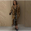 Deer Spotted Print Women 2pcs Skirt Sets Notched Lapel Oversized Blazer Midi Skirt Elegant Chic Autumn Winter Office Outfit