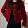 Women's Jacket Spring Autumn Red Tweed Small Fragrance Coat Short Blazers Korean Elegant Female Tops Outerwear