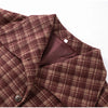 Checkered Women Short Trench Coat Lapel Double‑Breasted Belted Waist Jacket Autumn Retro Lady Outerwear