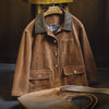Women’s Corduroy Jacket Colorblock Waxed Collar Utility Coat Retro Button Workwear Short Outerwear for Autumn Winter