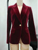 Elegant Velour Blazers Women Retro Single Button Suit Collar Jacket Blazer Coat Autumn Long Sleeve Simple Outerwear