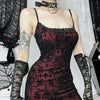 Vintage Elegant Goth Dress Women Sexy Streetwear Fairy Grunge Aesthetic Cross Pattern Spaghetti Strap Party Dress Female