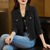Women's Casual Lapel Neck Jackets 3/4 Sleeves Solid Color Button Up Lightweight Coats Spring Office Wear Woman Outerwear