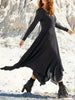 Size 1XL-5XL Women's Solid V-neck Simple Irregular Hem Skirt Long Sleeved Top Tight Bottom Loose A-line Skirt Dress
