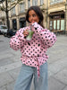 Pink Polka Dot Cropped Jackets Lady Casual High Neck Double Breasted Lace Up Short Coats Spring Women Daily Street Outwear