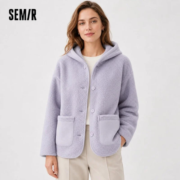 Jacket Women Winter Reversible Sweatshirt Faux Lamb Wool Fleece Solid Color Top Women's Clothing