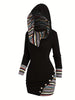 European and American Explosions Women's Ethnic Style Geometric Stripe Stitching Hooded Knitted Long-Sleeved Tight Dress