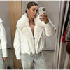 Faux Fur Neck Short Jackets Women Long Sleeve Ruff Thicken Loose Outerwear Female Autumn Winter Chic Daily Coats