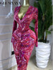 Women Printed V-neck Ruched Bodycon Midi Maxi Long Dress Vacation Birthday Holiday Party Dresses Vestidos