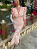 Elegant Printed V-Neck Long Dress Female High Waist Bandage Slim Contrast Party Dress Evening Women's Lace-Up Maxi Dress
