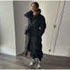 Winter Warm Stand Neck Long Lace Up Down Jackets Women Solid Ruff Soft Waist-cinching Coat Female Winter Chic Jackets