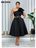 Women Big Bow Shoulder Skew Collar Big Swing Knee Length Dress Belt Street Vestidos Sexy Party Evening Chic Dresse