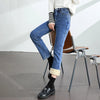Women's Winter Fleece Warm Jeans Retro Elastic Thickened Comfortable Straight Korean Casual Female Velvet Denim Pants