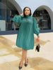Plus Size Women Pleated Dress Hand Shaken Flower Beaded Temperament Elegant African Prom Big Stretch Clothing
