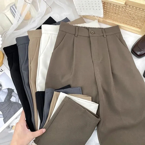 Fall Spring Black Suit Haren Pants Women Elastic High Waist Casual Trousers Woman Korean Style Solid Office Pant