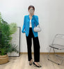 Blue Pleated Coat For Women Turn-down Collar Long Sleeve Lightweight Cardigan Jackets Chic Female Clothes 2DB3445