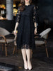 Elegant Lace Patchwork Knee-Length Dresses Women 3/4 Sleeve Embroidered Mesh Solid Wedding Guest Woman Dress 3XL