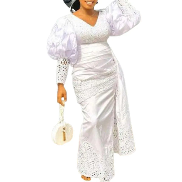 Dashiki African Dresses for Women White Elegant African Robe Kaftan Long Maxi Dress Muslim Abaya African Clothing
