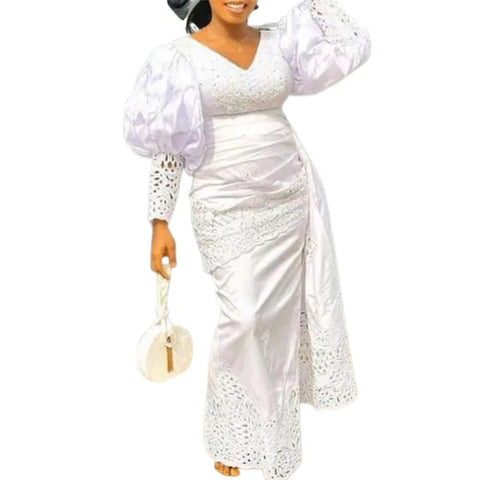 Dashiki African Dresses for Women White Elegant African Robe Kaftan Long Maxi Dress Muslim Abaya African Clothing