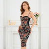 Sexy Vintage Quality Flower Print Gauze Bandage Evening Dress Women Party Bustier Elegant Ladies Vestido Knitted Dresses