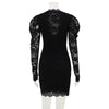 Long Sleeve Deep V Neck Autum Women Dresses Sheath Bodycon Sexy Club Lace Sheer Female Outfits Party Vestidos Hip Wrap