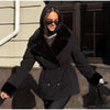 Thicken Contrast Corduroy Jackets Women Lapel Long Sleeves Double Breasted Warm Padded Coats Female Winter Outwears
