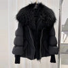 Puffer Coat Women Knit Sleeve Real Fur Coat Winter Large Real Raccoon Fur White Duck Down Jacket Oversized Feather Parka