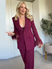 Elegant Feathers Women Blazer Pants Suit Lapel Single-breasted Coat Straight Wide Leg Trousers Sets Autumn Female Outfits