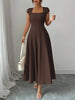 Women Square Neck Midi Dress, Cap Sleeve Fitted Flare Dress Elegant Outfit for Office Party Date