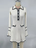 Ruffled Knit Dress Women Autumn Ribbed Contrast Long Sleeve High Waist Lapel Gown Dress Knitwear Ladies Maxi Dress