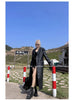 Spring Autumn Extra Long Black Loose Pu Leather Trench Coat for Women Shoulder Pads Double Breasted Faux Leather Blazer