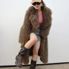 Colorful Fahionable Faux Fur Mongolian Jacket Long Tailored Collar Plush Winter Coat for Women Elegant Loose Fit Outerwear