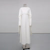 Elegant Long Sleeves Dresses Spring Women Bell Sleeve Long Dress Autumn High Waist Pullover Loose Knee Length Dress