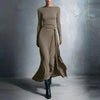 Elegant Long Sleeve Ruched Maxi Dresses For Women O Neck Slim A-Line Long Dress Women Evening Party Dress