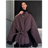Casual Lace Up Solid Color Women's Coat V-neck Button Pocket Loose Cotton Jacket Autumn Winter Clothes Daily Wear