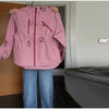 Causal Long Sleeved Grid Female Jacket Drawstring Tight Loose Women's Trench Collar Single Breasted Pocket Outerwear
