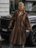 Women's Dark Brown Faux Fur Long Overcoat Single Breasted Fleece Long Trench Coat Winter Fluffy Plush Warm Thicken Outerwear