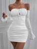 Sexy Bodycon Dresses Women Black Brown Red Green White Pleated long sleeve Mini Dress Vestidos Elegant Club Party Dresses