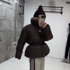Thick Women's Cotton Coat High Collar Full Sleeve Zipper Elastic Lace Up Loose Warm Female Coats Autumn Winter Lady Jacket