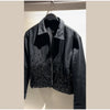 Black Sequined Jacket Lapel Neck Dull Sleeve Zipper Pocket Coat Spring Autumn Female High Street England Style Outewear