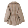 Women Casual Plaid Cropped Trench Coat Lapel Double Breasted Belted Waist Loose Long Sleeve Checkered Jacket Autumn Windbreaker