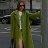 Women Olive Green Oversized Coat Notched Lapel Double Breasted Straight Outerwear Vintage Fall Winter Daily Office Outfit