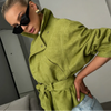 Avocado Green Lapel Jacket For Women Long Sleeve Single Breasted Solid Trench Coat Lady Spring Autumn Streetwears
