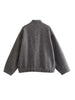 Woman Loose Gray Warm Baseball Jacket Autumn Casual Oversized Bomber Jacket Girls Vintage Thick Warm Outwear