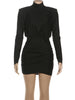 Classic Turtleneck Dress Women Shoulder Padded Ruched Sexy Office Commute Simple Peach Hip Skinny Elegant Mini Bodycon