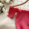 Pink Solid Button Front Spaghetti Dress Sexy Knit Slash Neck Mini Dress Bodycon Women's Clothing Outfits Ruffles