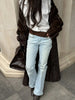 Casual Brown Lace Up Faux Fur Coat Women Turtleneck Full Sleeve Fluffy Loose Striped Long Coats Lady Winter Daily Street Jacket